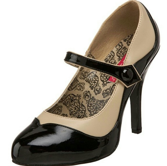 Pleaser Shoes - Bordello Pleaser Tempt Black and Cream Heels
